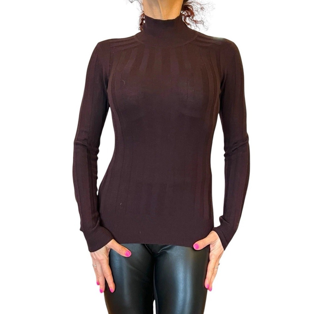 WOMEN'S JASON WU MOCK NECK SWEATER WOOL RIB‎ KNIT PULLOVER RAISIN MAROON  S